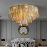 Luxury Tiered Feather Amber Flush Mount Lamp Living Room Image - 3