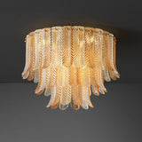 Luxury Tiered Feather Amber Flush Mount Lamp Living Room Image - 4