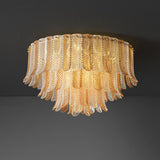 Luxury Tiered Feather Amber Flush Mount Lamp Living Room Image - 5