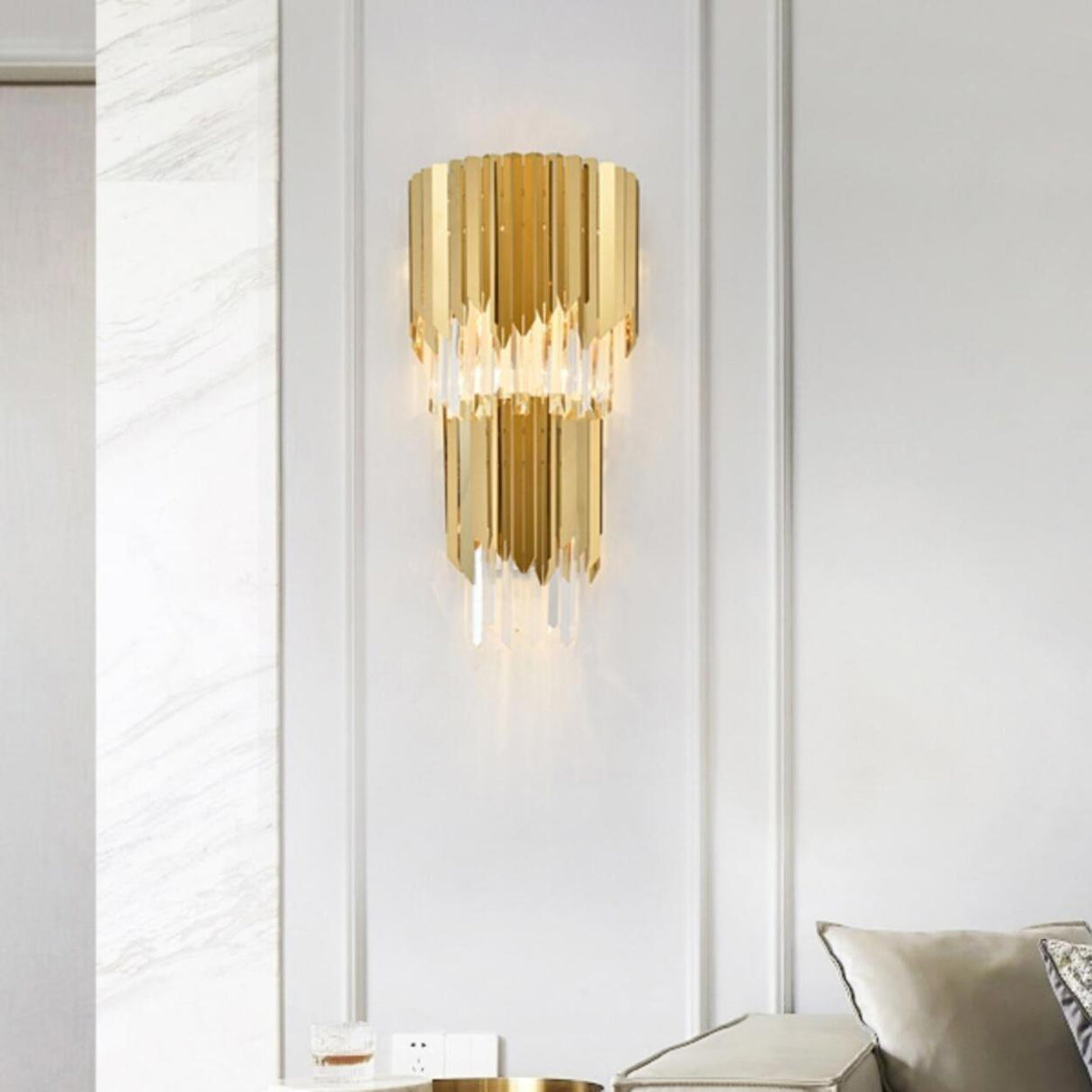 Luxury Tiered Pendant Gold Crystal Wall Sconce Image - 2