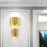 Luxury Tiered Pendant Gold Crystal Wall Sconce Image - 4