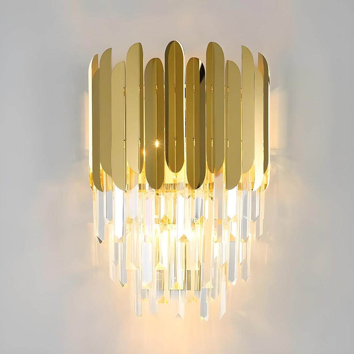 Luxury Tiered Pendant Gold Crystal Wall Sconce Image - 5