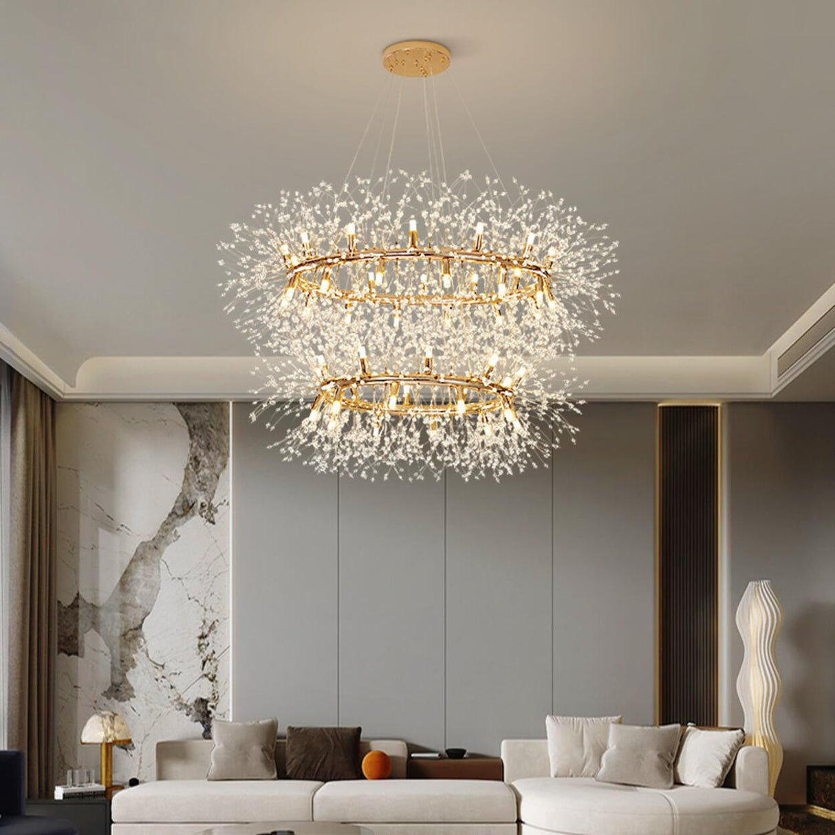 Luxury Tiered Ring Crystal Chandelier Adjustable Height Image - 1