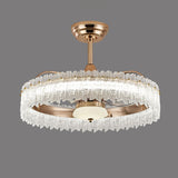 Luxury Tricolor LED Ring Crystal Chandelier Fan Light Image - 12