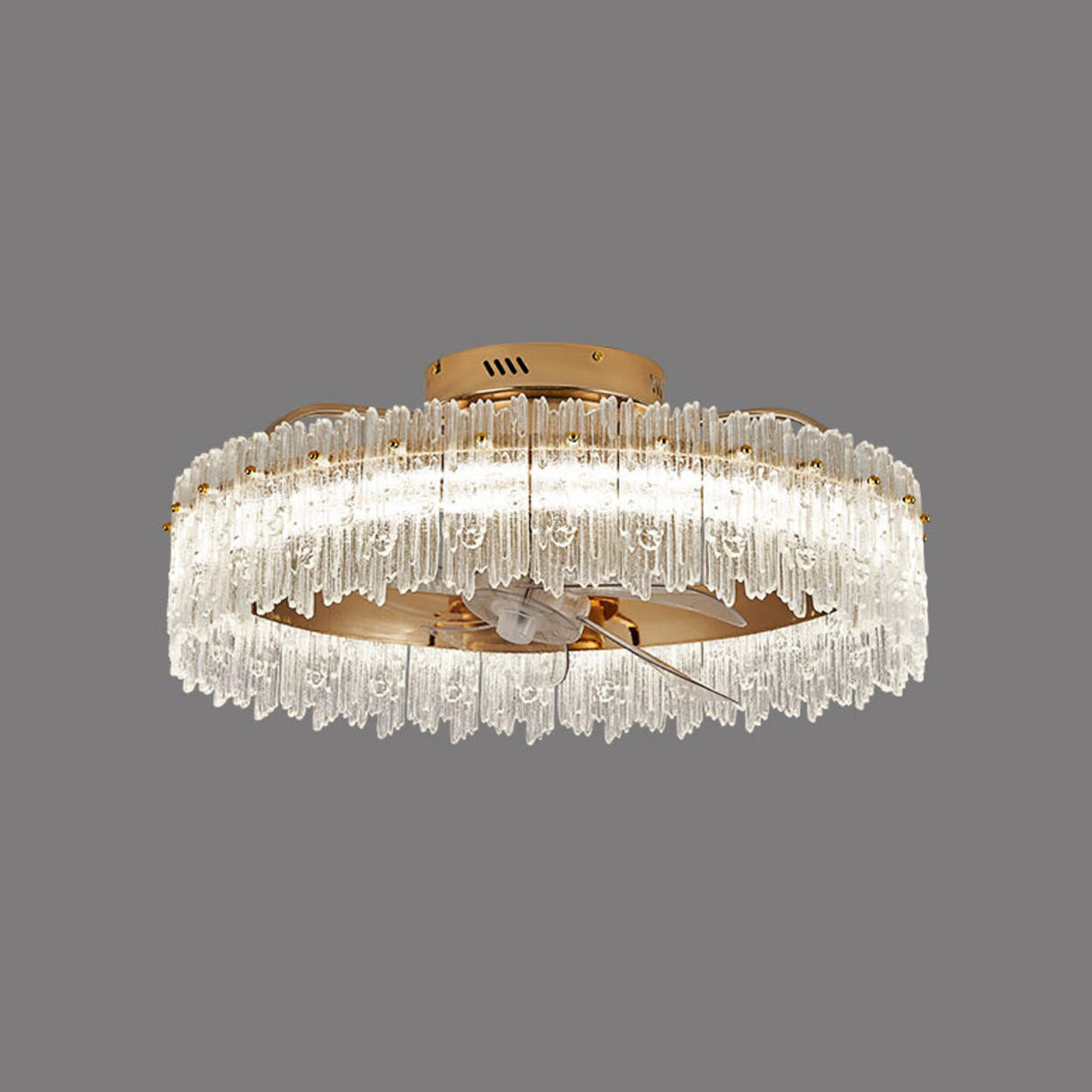 Luxury Tricolor LED Ring Crystal Chandelier Fan Light Image - 13