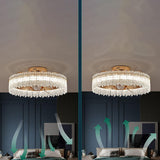 Luxury Tricolor LED Ring Crystal Chandelier Fan Light Image - 16