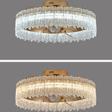 Luxury Tricolor LED Ring Crystal Chandelier Fan Light Image - 17