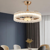 Luxury Tricolor LED Ring Crystal Chandelier Fan Light Image - 18