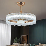 Luxury Tricolor LED Ring Crystal Chandelier Fan Light Image - 19