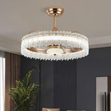 Luxury Tricolor LED Ring Crystal Chandelier Fan Light Image - 2