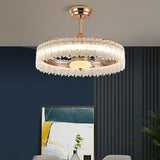 Luxury Tricolor LED Ring Crystal Chandelier Fan Light Image - 20