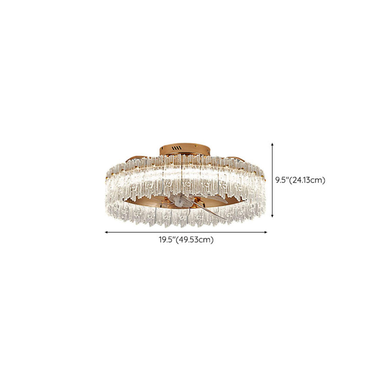 Luxury Tricolor LED Ring Crystal Chandelier Fan Light 