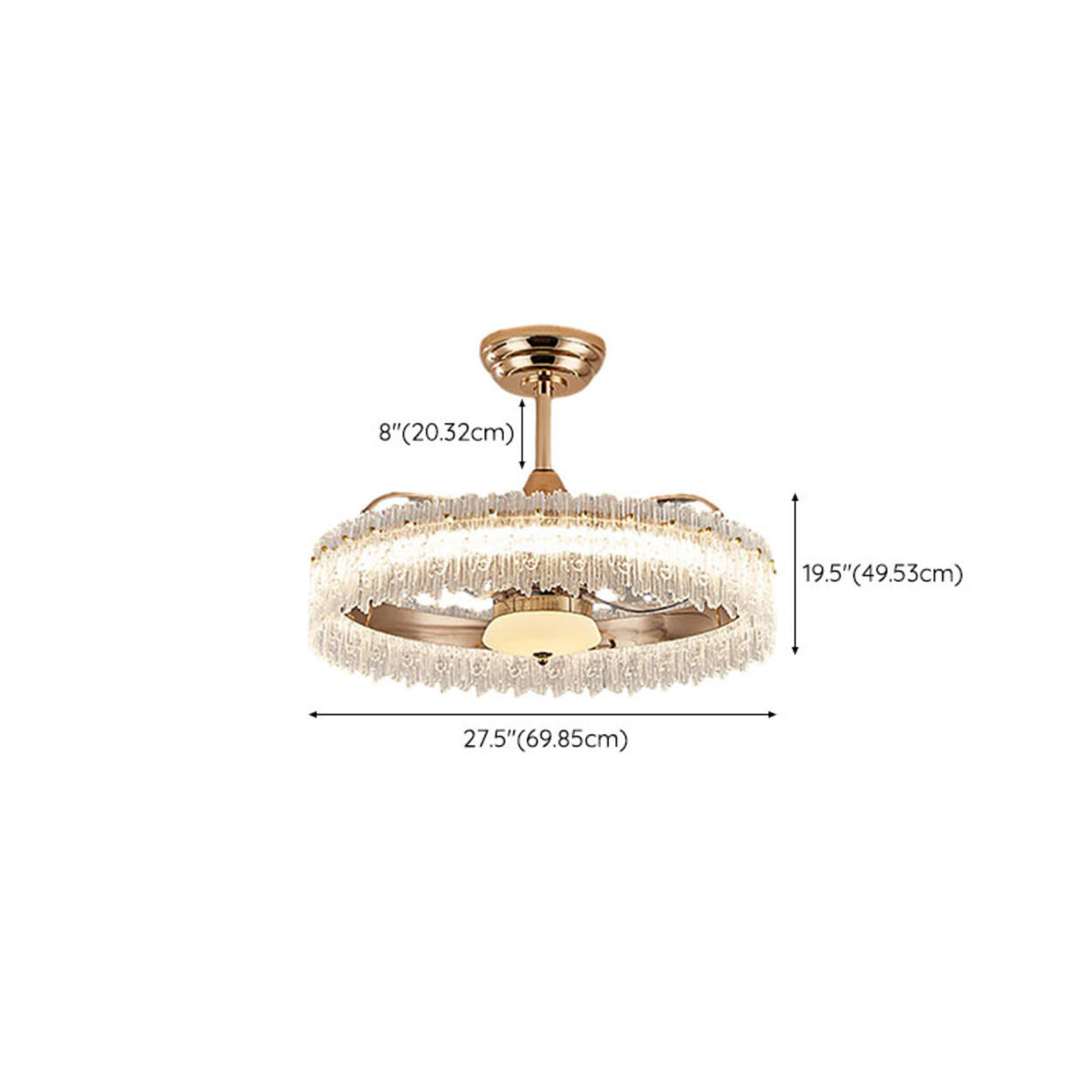 Luxury Tricolor LED Ring Crystal Chandelier Fan Light Image - 23