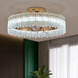 Luxury Tricolor LED Ring Crystal Chandelier Fan Light Image - 4