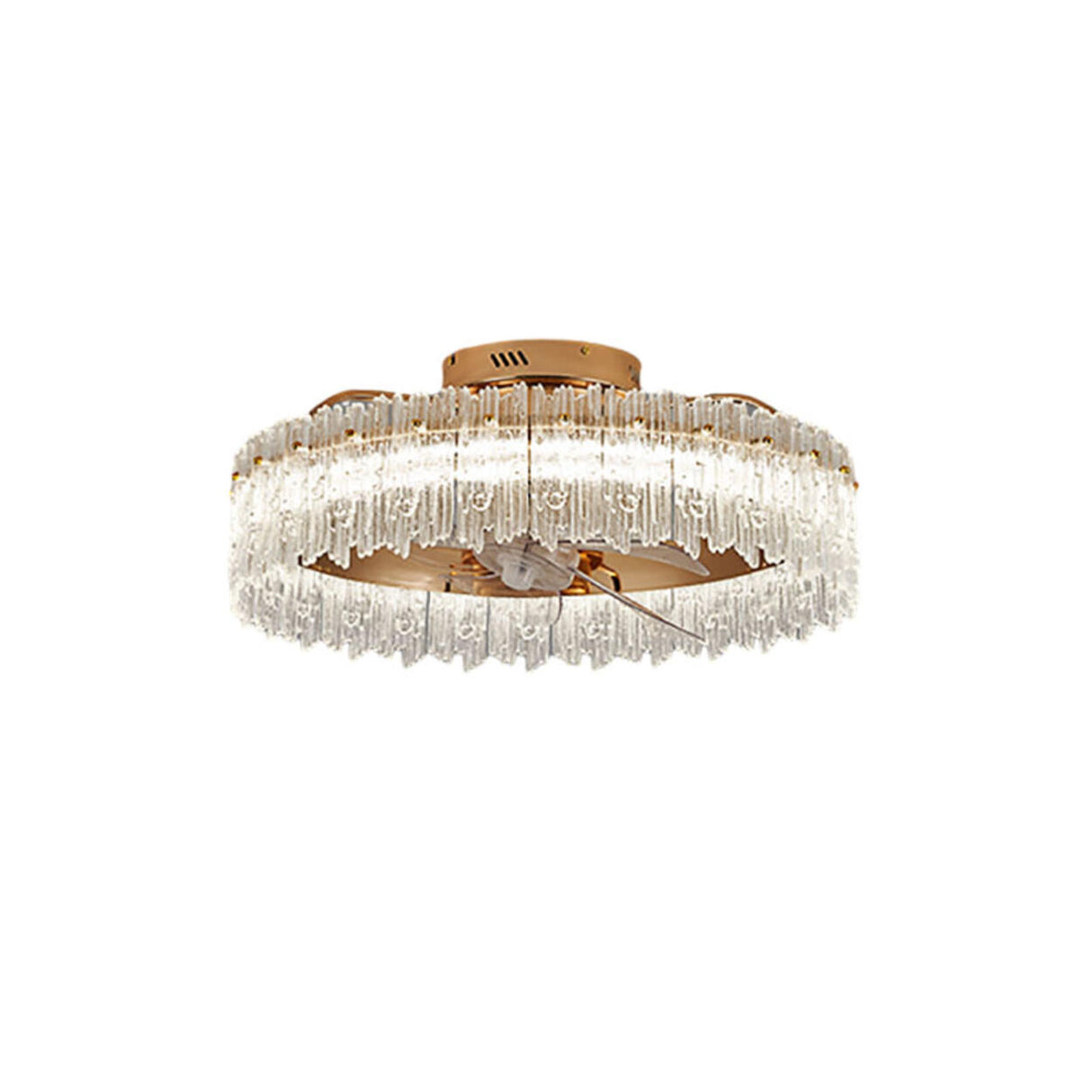 Luxury Tricolor LED Ring Crystal Chandelier Fan Light Image - 5