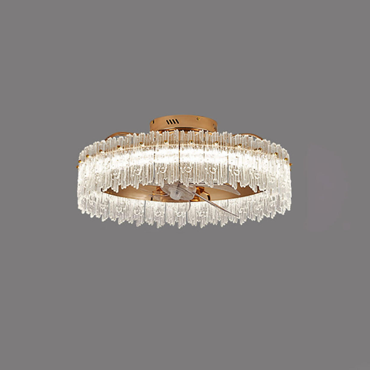 Luxury Tricolor LED Ring Crystal Chandelier Fan Light Image - 6