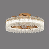 Luxury Tricolor LED Ring Crystal Chandelier Fan Light Image - 7