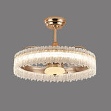 Luxury Tricolor LED Ring Crystal Chandelier Fan Light Image - 9