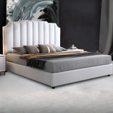 Luxury Upholstered Headboard White Queen Panel Bed Image - 1