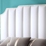 Luxury Upholstered Headboard White Queen Panel Bed Image - 3