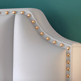 Luxury Upholstered Headboard White Queen Panel Bed Image - 4