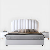 Luxury Upholstered Headboard White Queen Panel Bed Image - 7