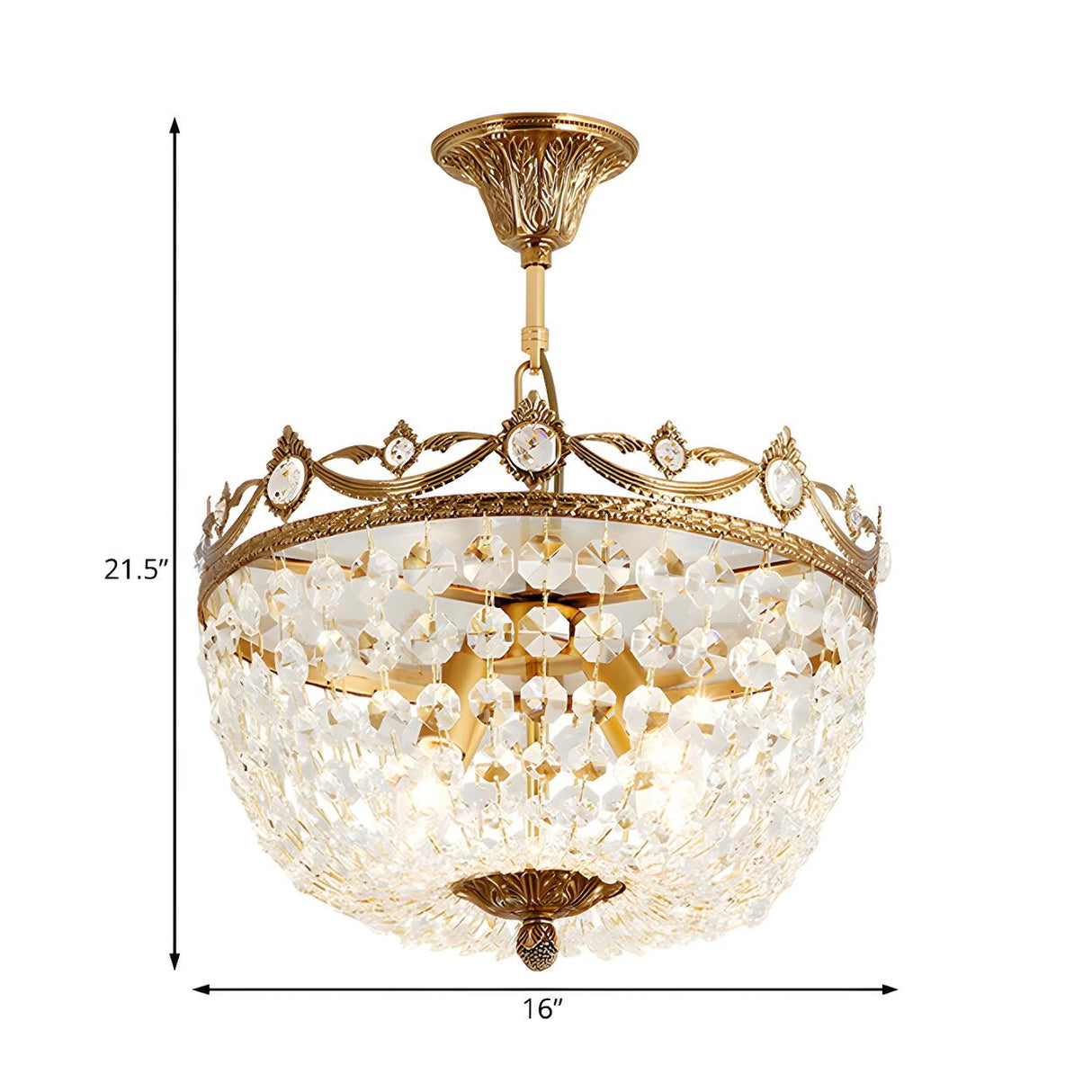 Luxury Vintage Crystal Gold Bowl Ceiling Chandelier Bedroom Image - 4