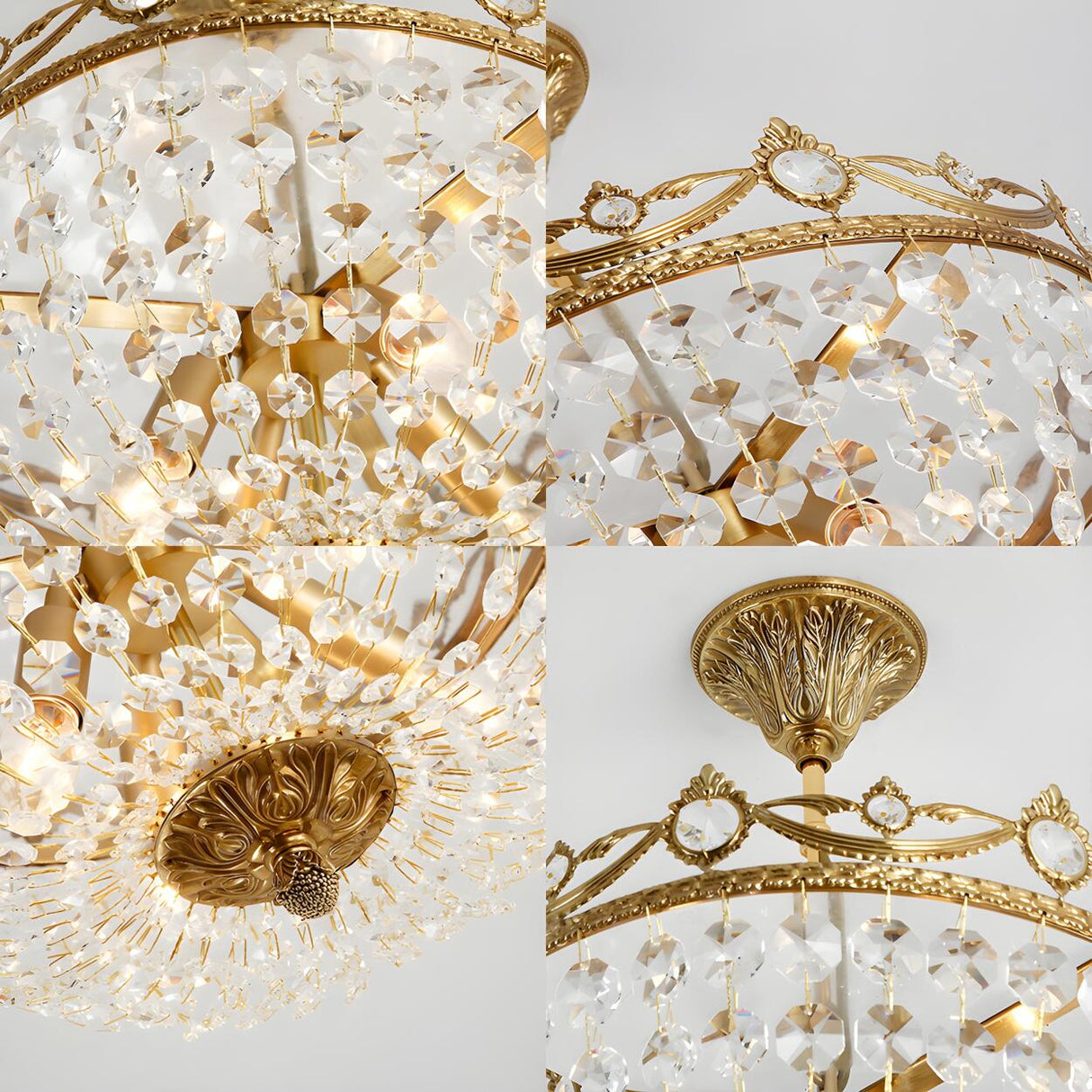 Luxury Vintage Crystal Gold Bowl Ceiling Chandelier Bedroom Image - 5