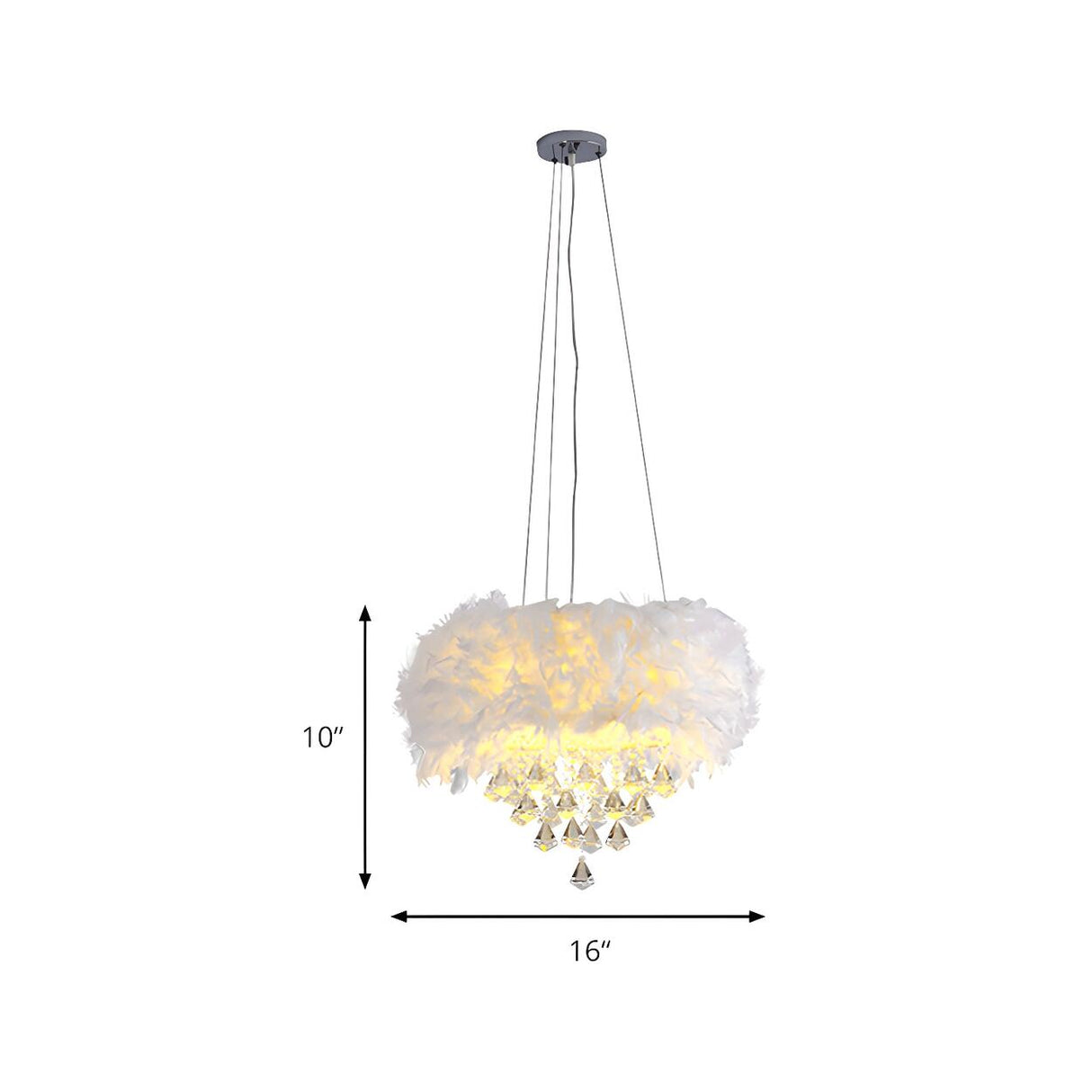 Luxury White Feather and Crystal Drum Pendant Light 