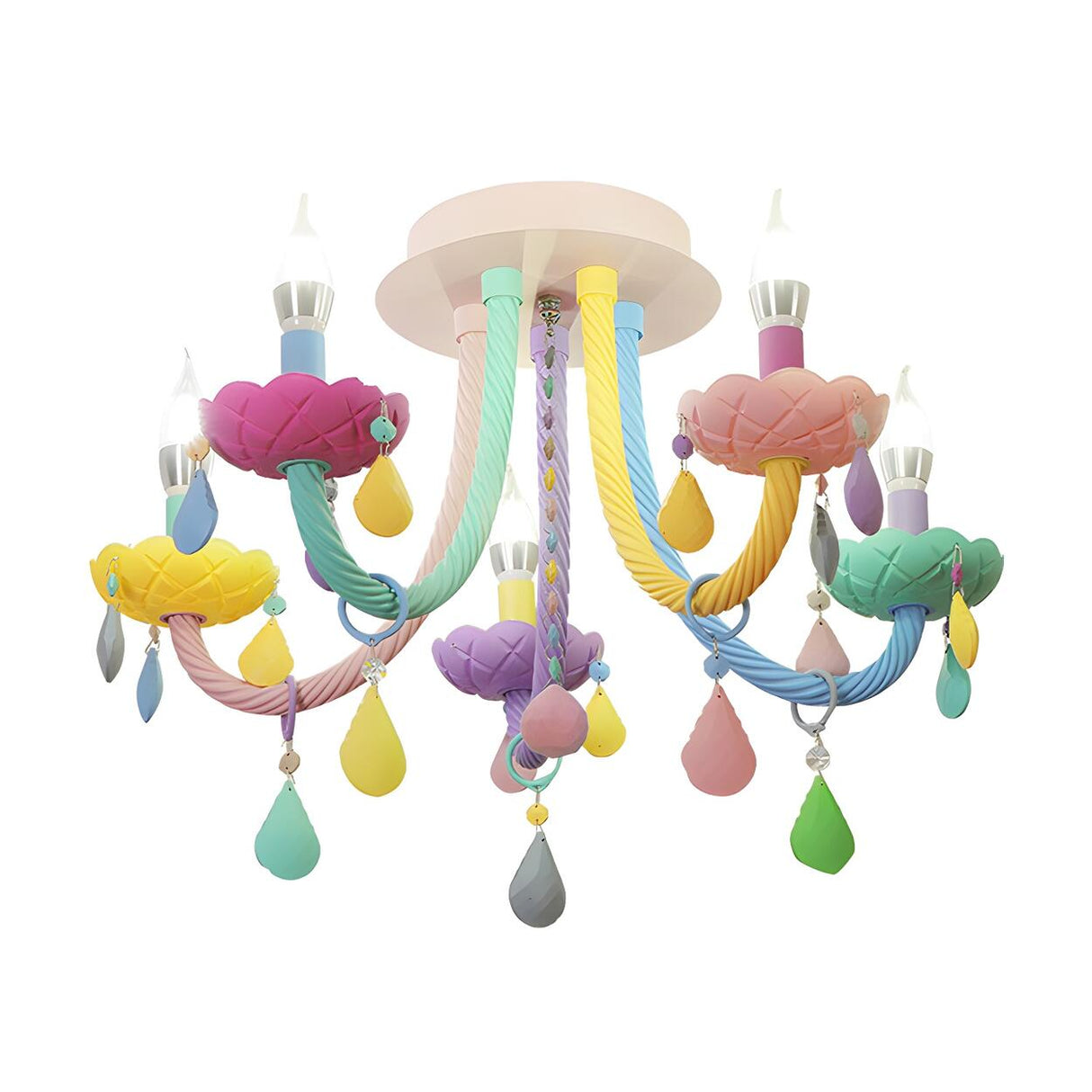 Macaron Pastel Candelabra Glass Semi-Flush Mount Light Image - 3