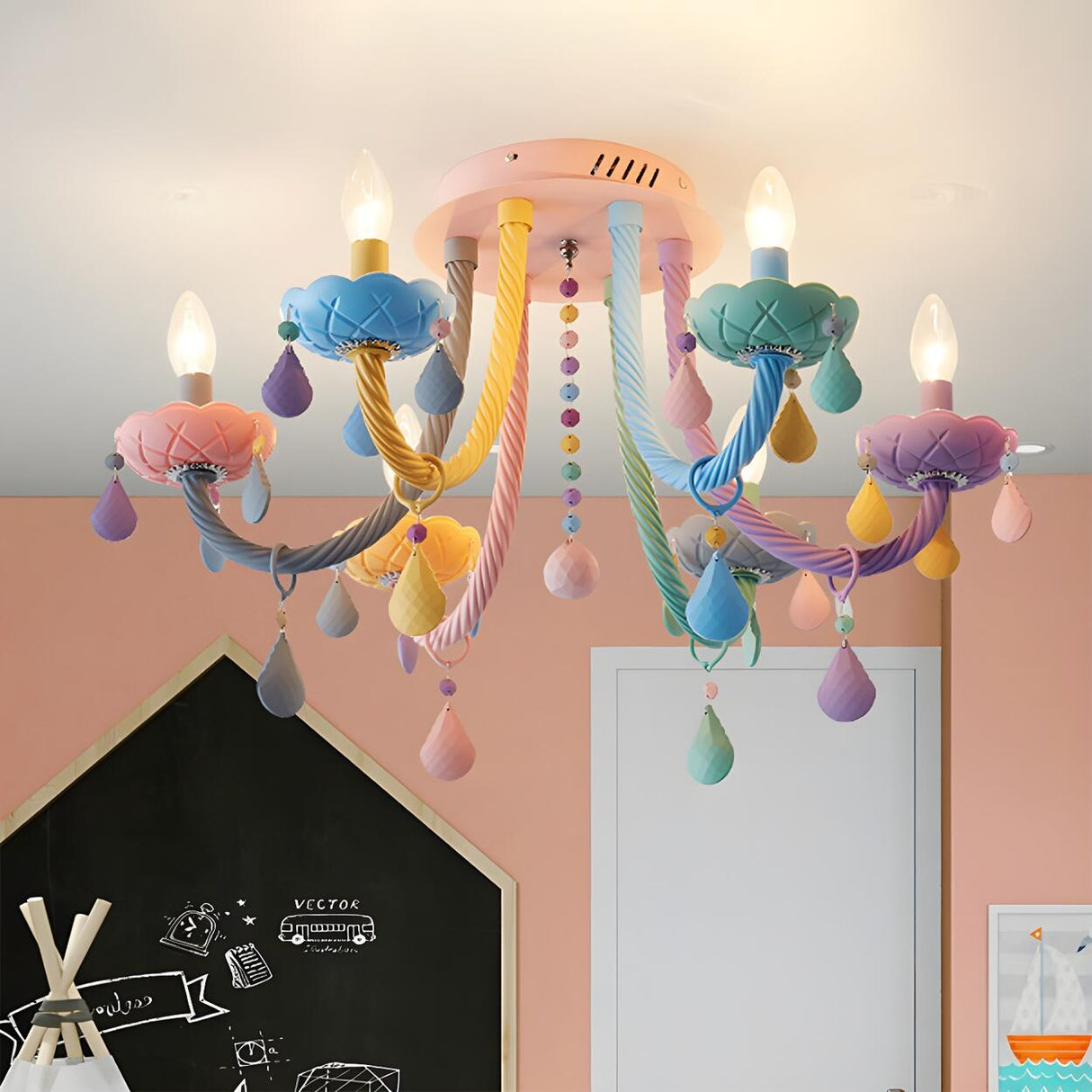 Macaron Pastel Candelabra Glass Semi-Flush Mount Light Image - 6