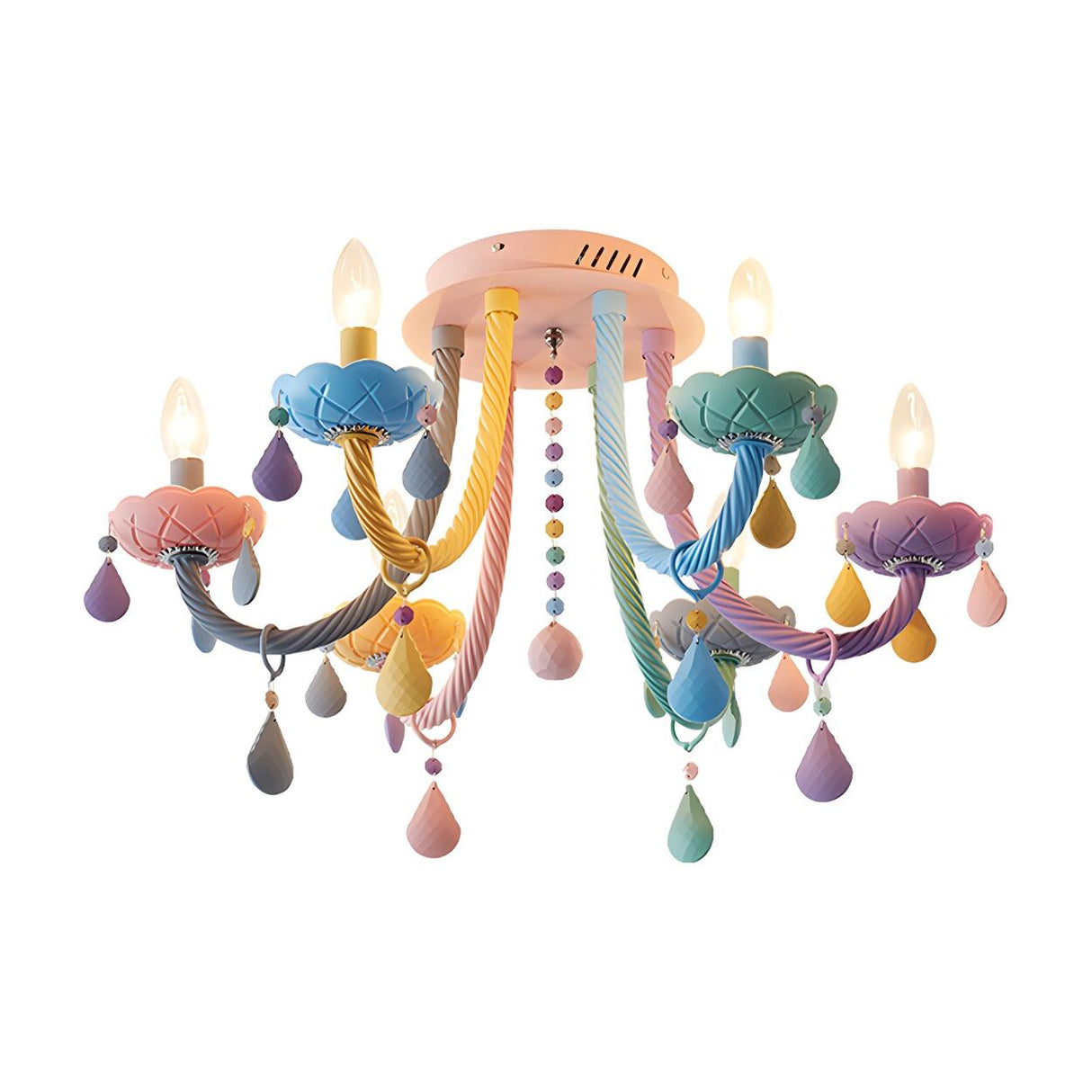 Macaron Pastel Candelabra Glass Semi-Flush Mount Light Image - 8