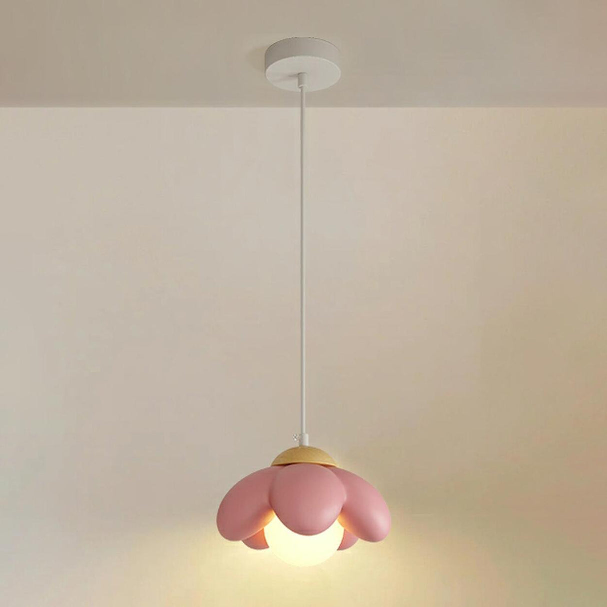 Macaron Pink Flower Resin Pendant Light Kids Room Image - 2