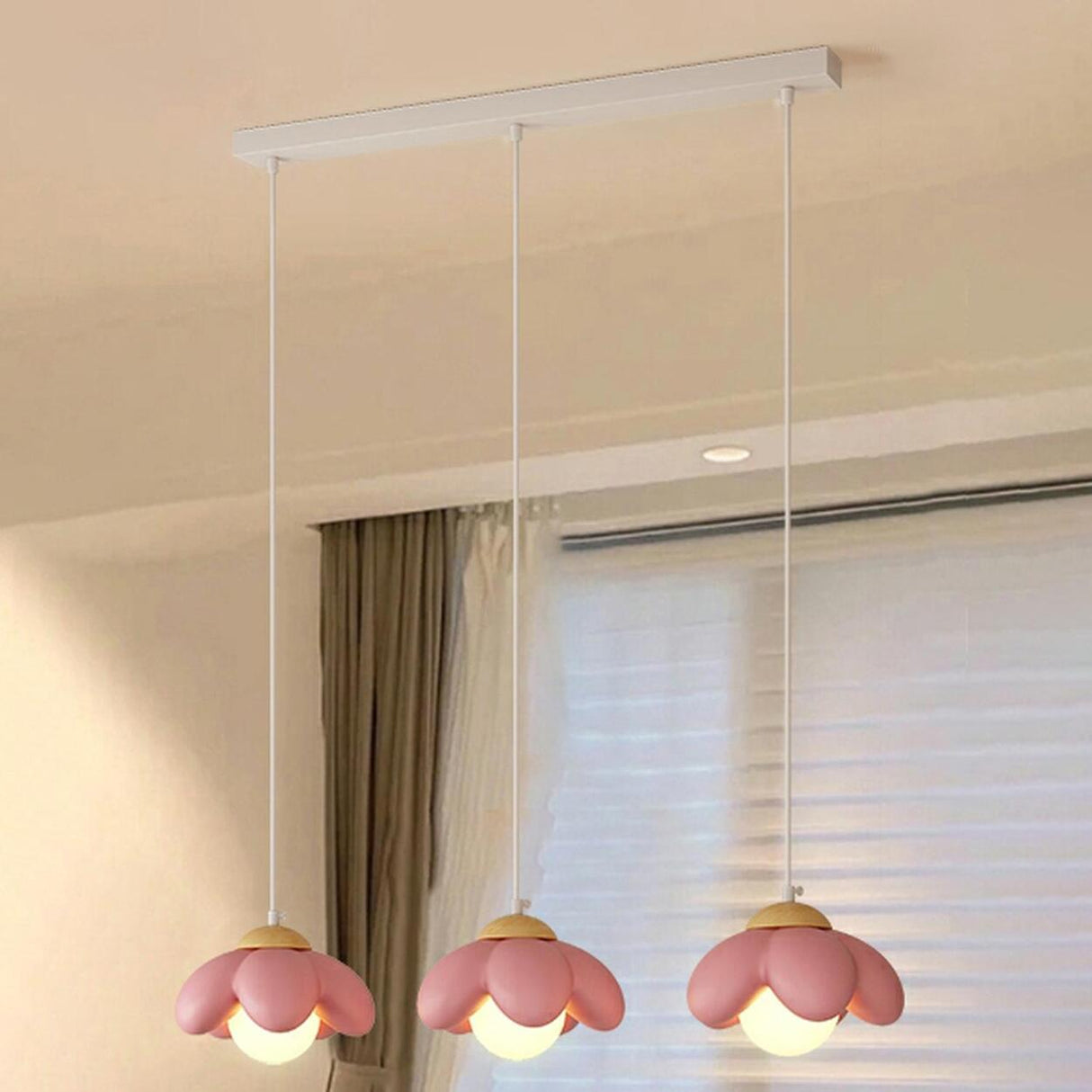 Macaron Pink Flower Resin Pendant Light Kids Room Image - 5