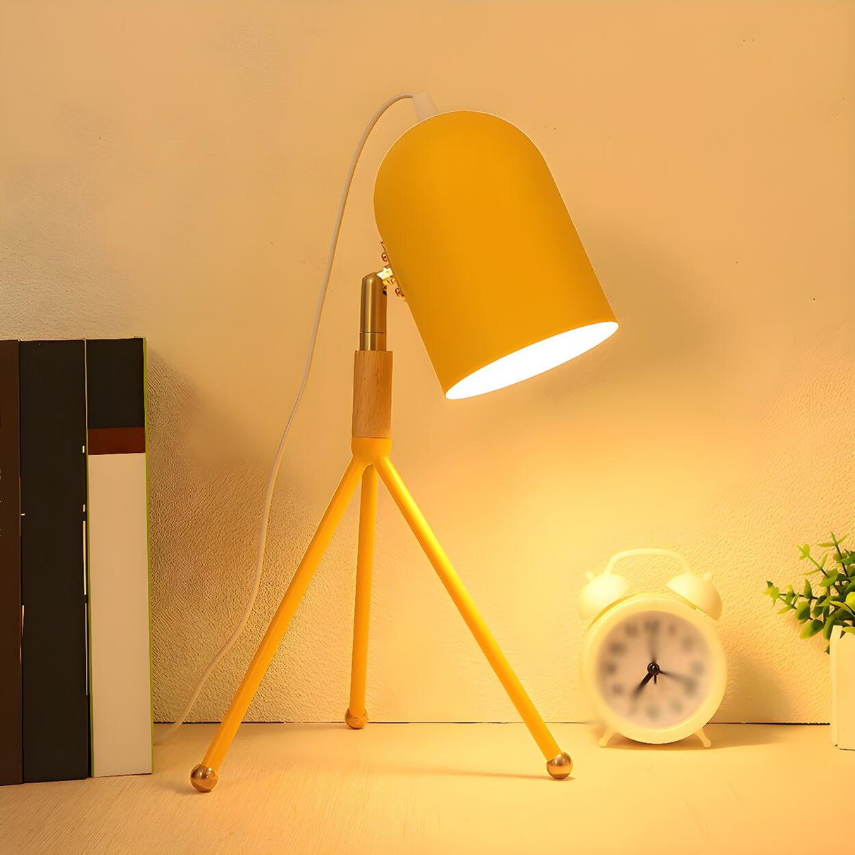 Macaron Yellow Tripod Dome Shade Reading Table Lamp Image - 1