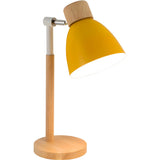 Macaroon Yellow Aluminum Shade Bell Wood Table Lamp Image - 5