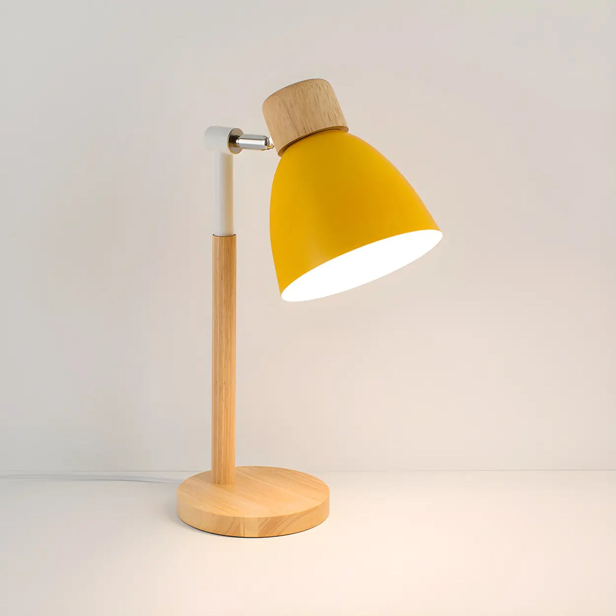 Macaroon Yellow Aluminum Shade Bell Wood Table Lamp Image - 6