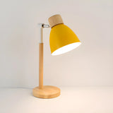 Macaroon Yellow Aluminum Shade Bell Wood Table Lamp Image - 6