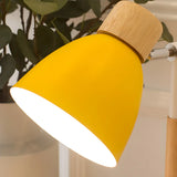 Macaroon Yellow Aluminum Shade Bell Wood Table Lamp Image - 8