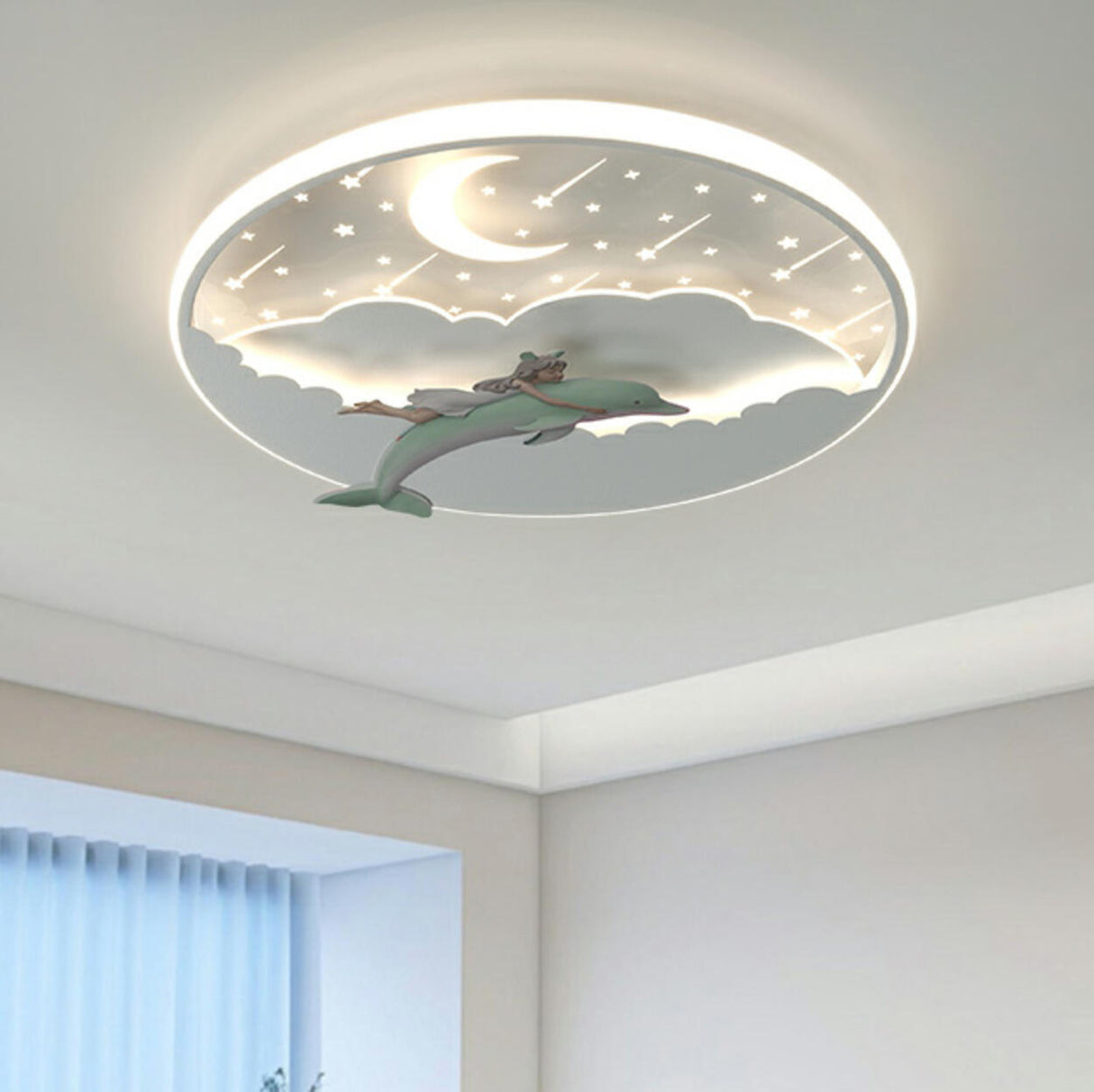 Magical Dolphin Sky Round LED Flush Mount Ceiling Light Image - 11