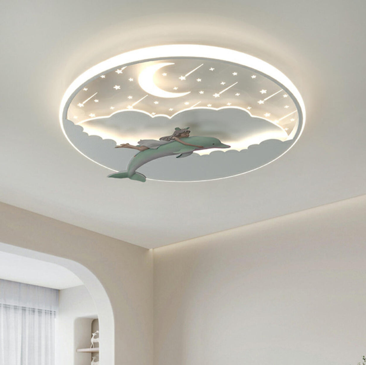 Magical Dolphin Sky Round LED Flush Mount Ceiling Light Image - 12