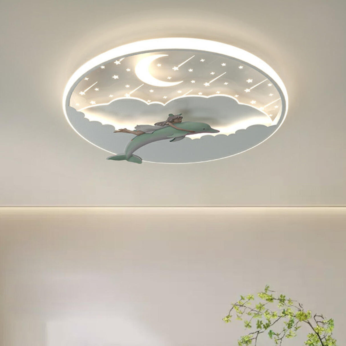 Magical Dolphin Sky Round LED Flush Mount Ceiling Light Image - 2