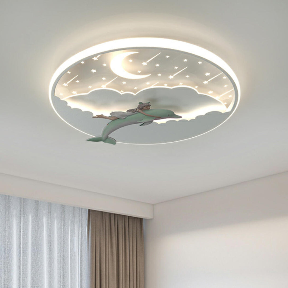 Magical Dolphin Sky Round LED Flush Mount Ceiling Light Image - 3