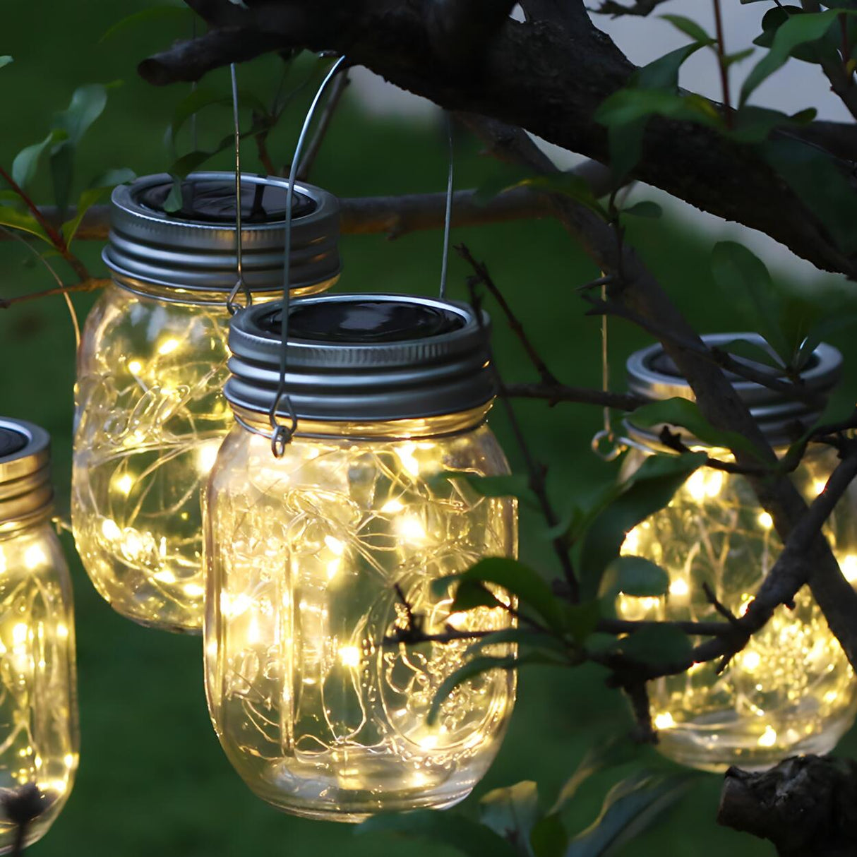 Mason Jar Solar LED Outdoor Hanging Pendant Light Image - 2