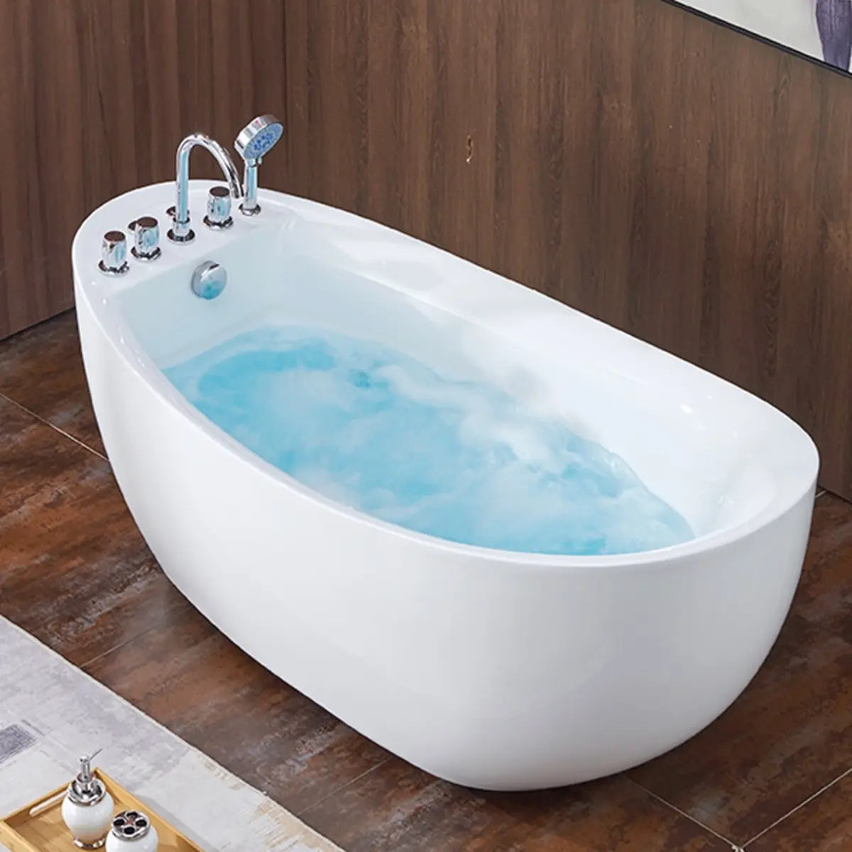 Massage Oval White Acrylic Freestanding Bathtub Image - 4