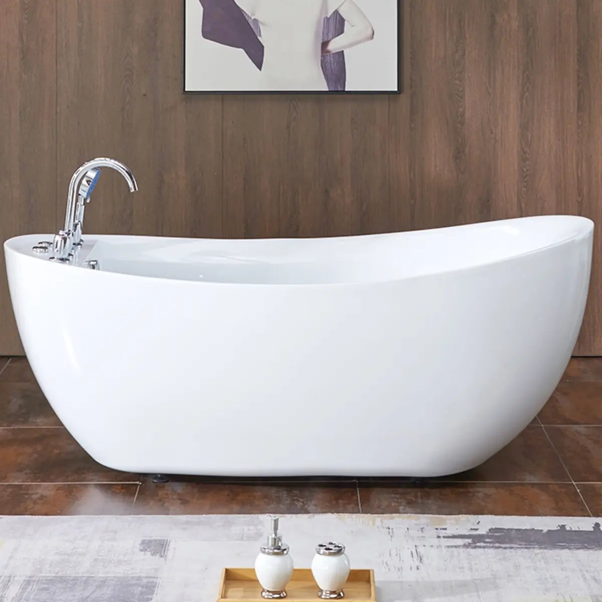 Massage Oval White Acrylic Freestanding Bathtub Image - 6