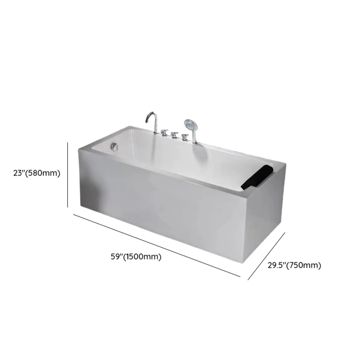 Massage Rectangular White Acrylic Freestanding Bathtub Image - 13