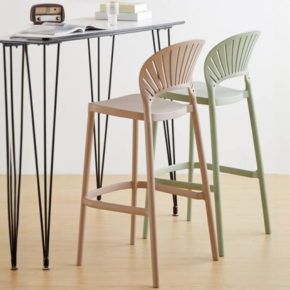 Matcha Green Airy Stackable Low Back 	Saddle Bar Stool Image - 6