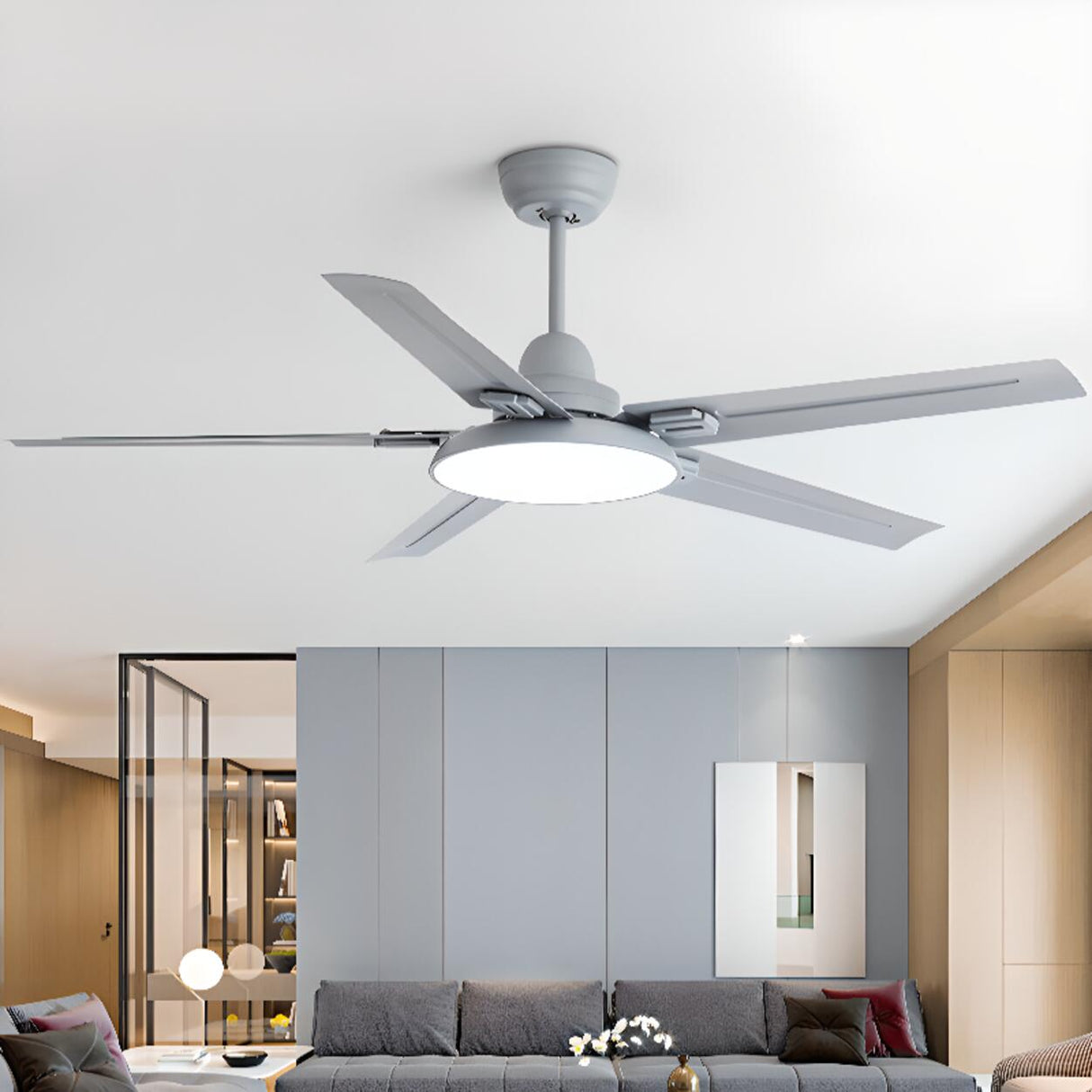 Matte Black Ceiling Fan with Integrated LED Light Image - 3