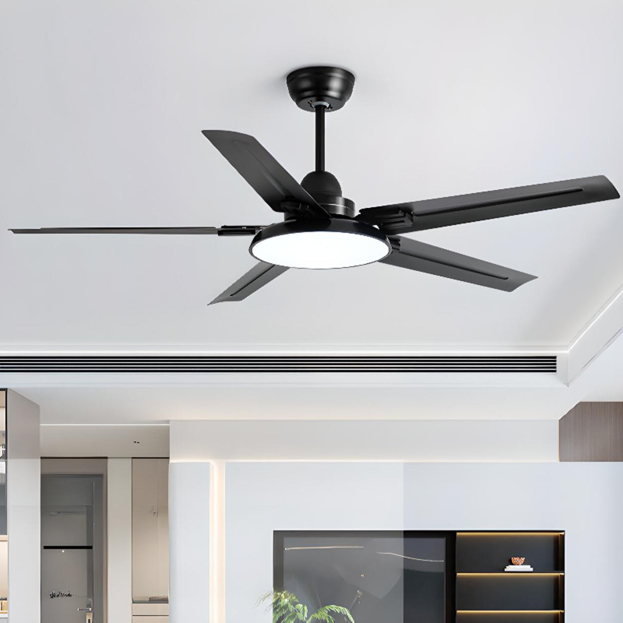 Matte Black Ceiling Fan with Integrated LED Light Image - 4